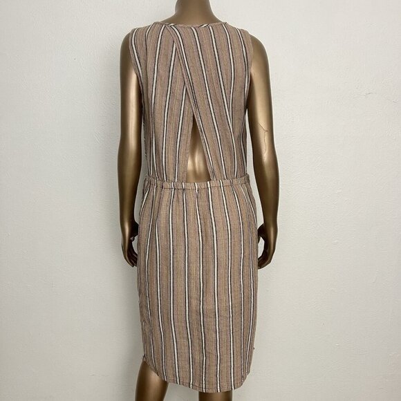 Prana Ecotropics Organic Cotton Copper Striped Dress Back Cut-Out Pockets Size M - Picture 7 of 12
